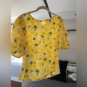 Yellow and white floral blouse